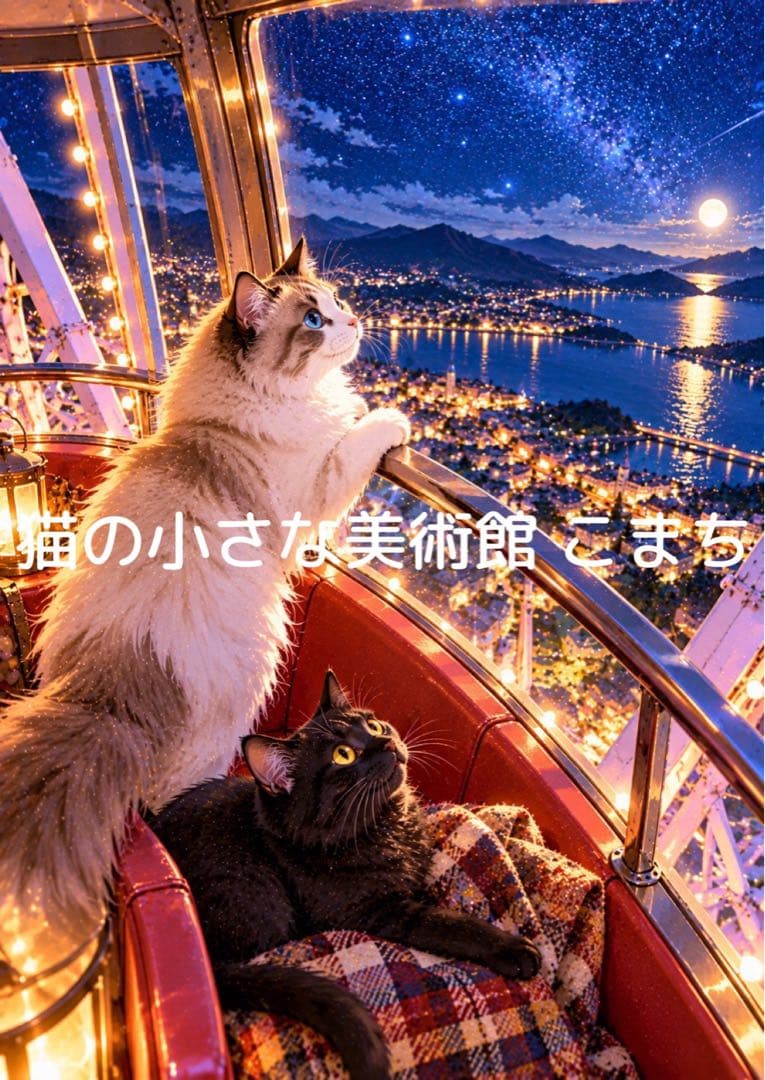 〈独一无二的作品〉在繁星点点的摩天轮上休憩的两只猫