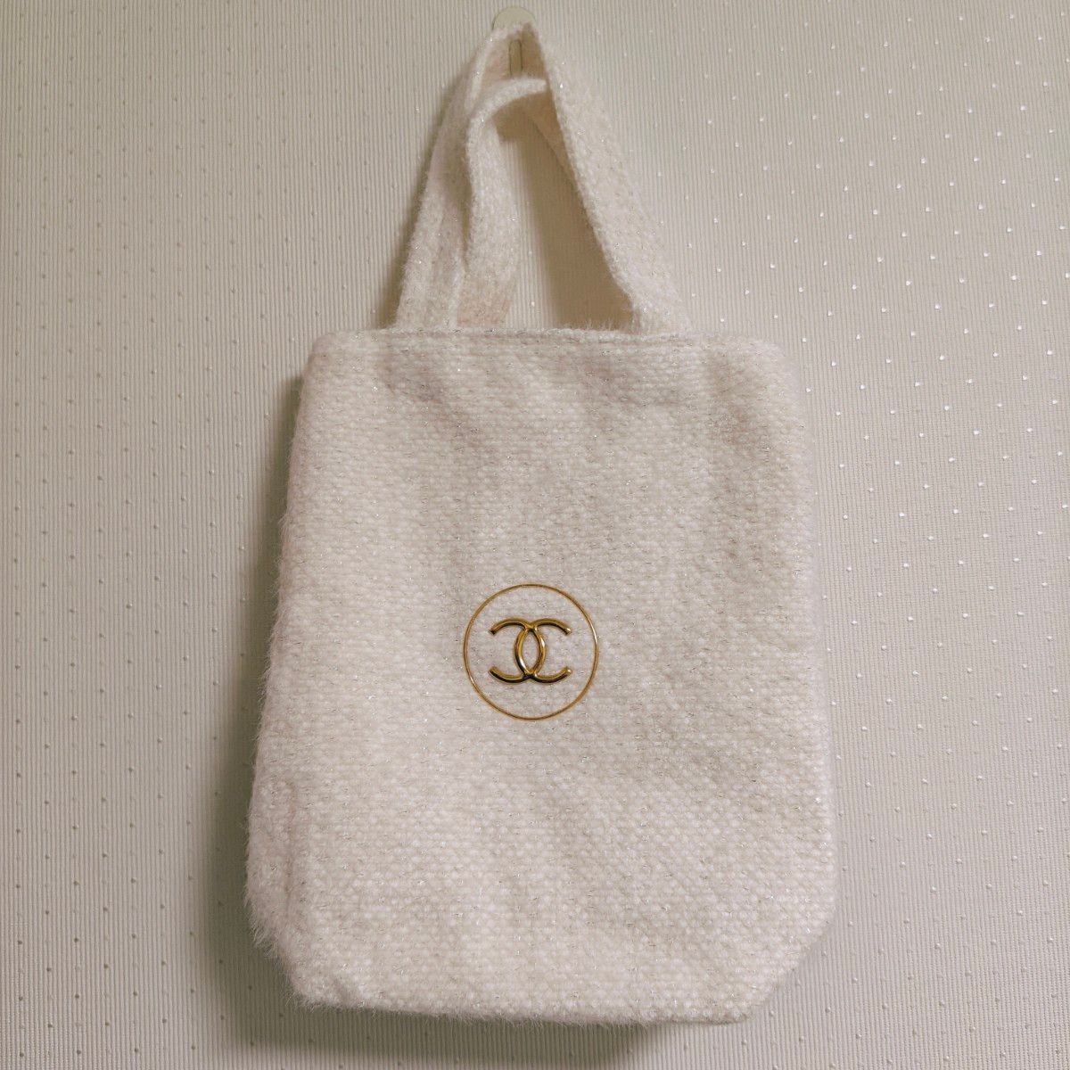 CHANEL Novelty Tote Bag White Coco Mark