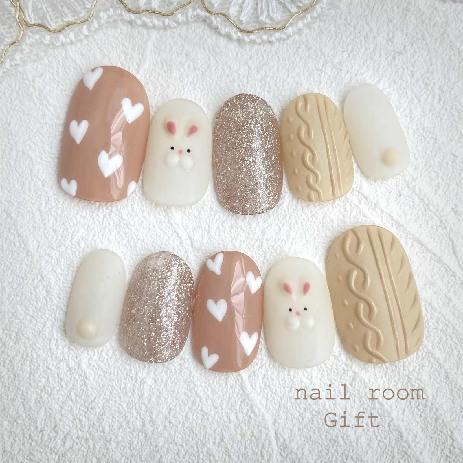 Cozy Rabbit and Knit Nail - Adult-Cute, Rabbit Nail, Winter Nail, Cozy Nail, Animal Nail, Easter Nail, Knit Nail, Heart Nail, Fan Activity Nail