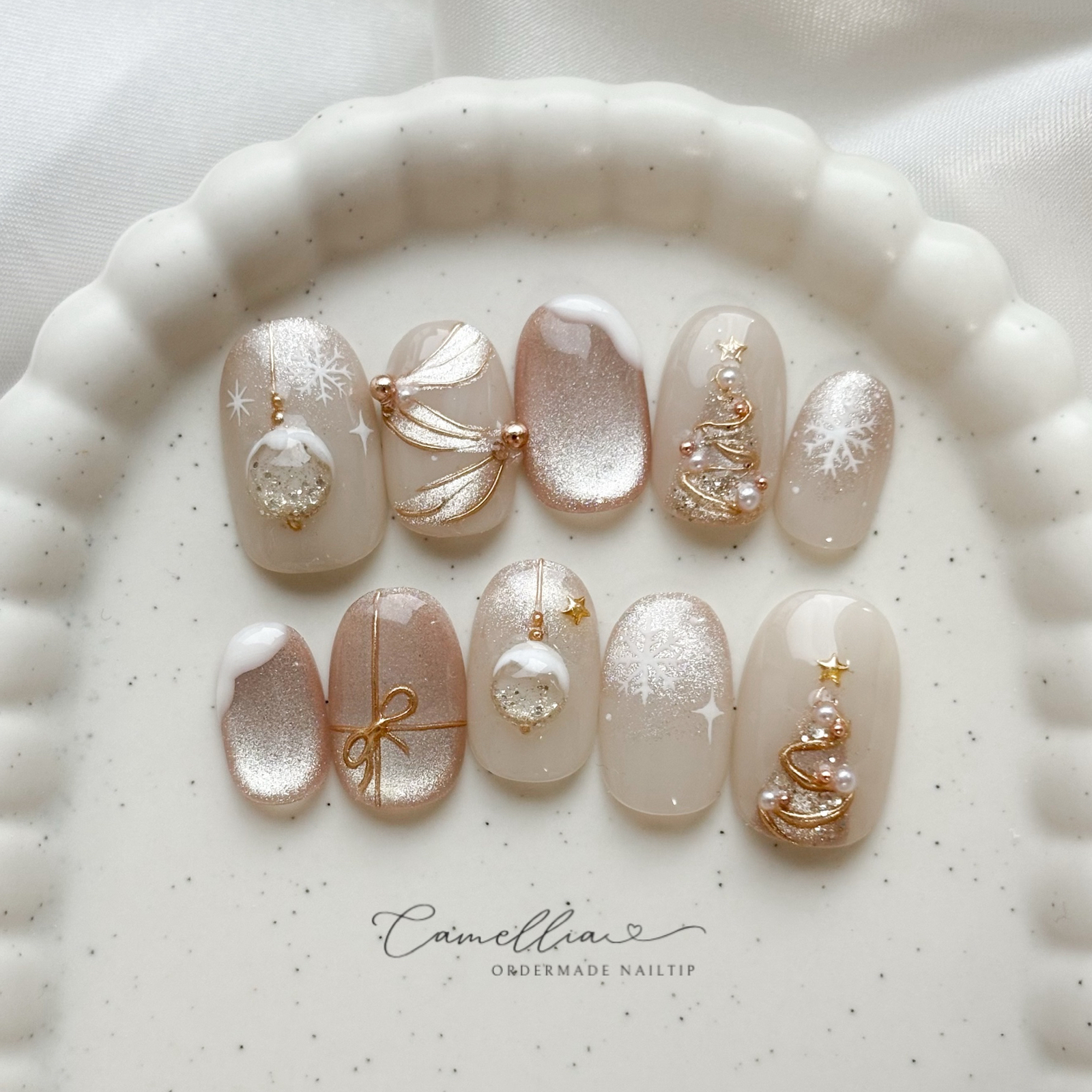 [Limited time] Xmas Nail Tip Magnet Nails Christmas Winter Nail Ribbon Ornament Tree Flash Illumination