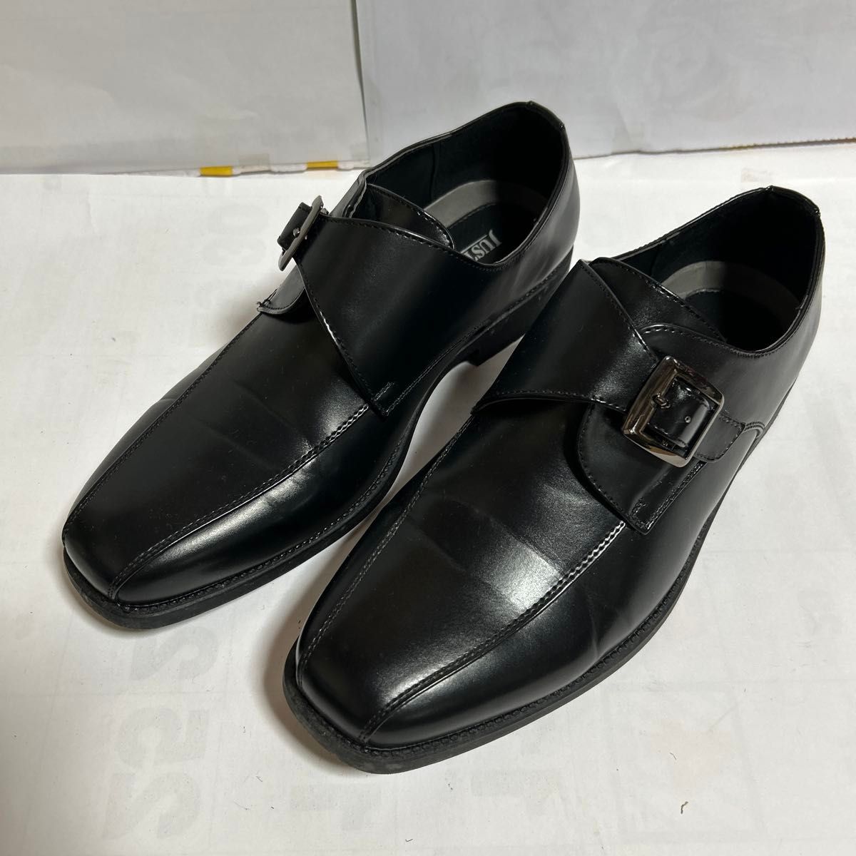 JUSTBLE 男士商务皮鞋 单扣蒙克带 黑色