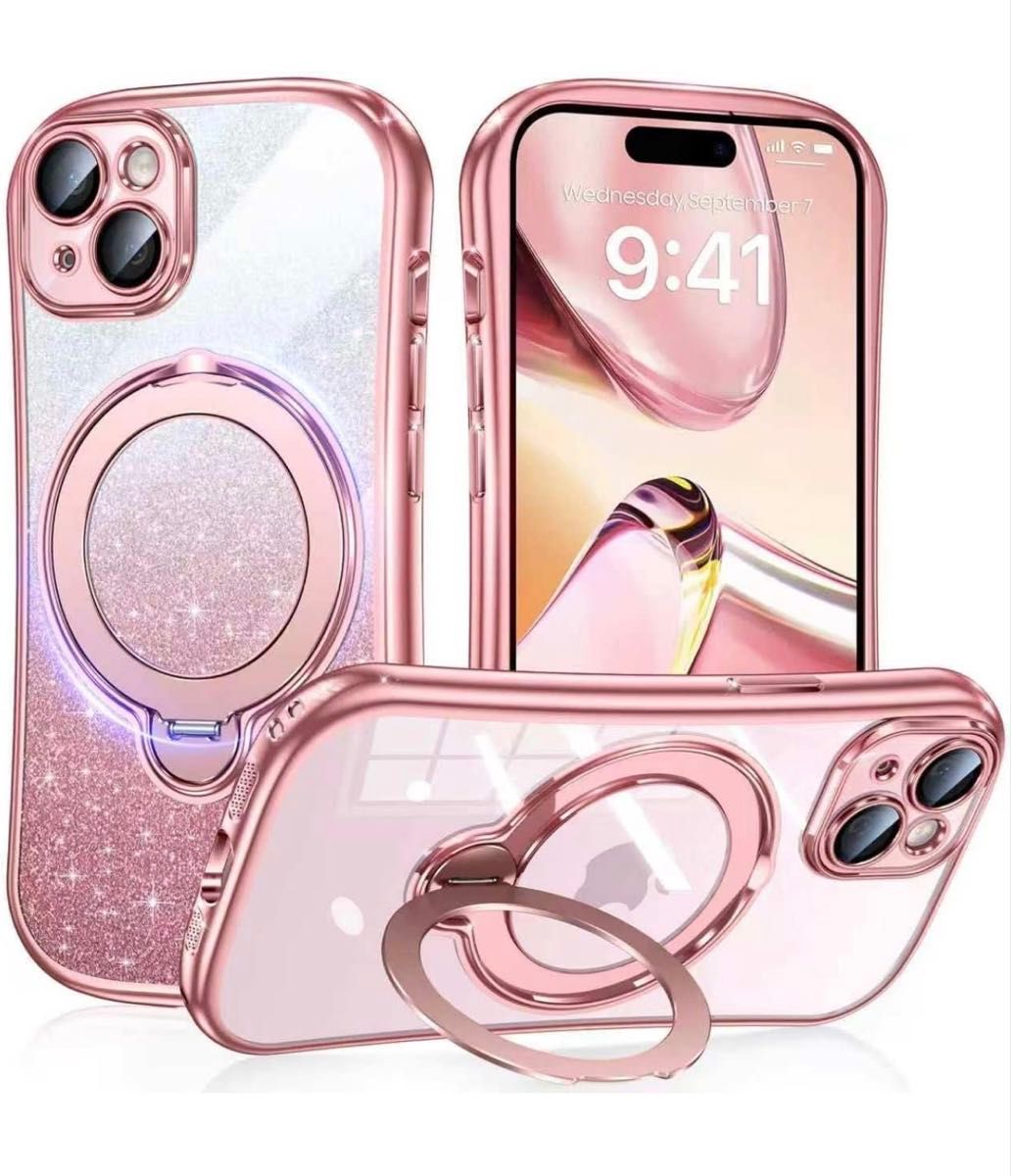iPhone 13/14 用 ケース MagSafe対応 360°回転スタンド