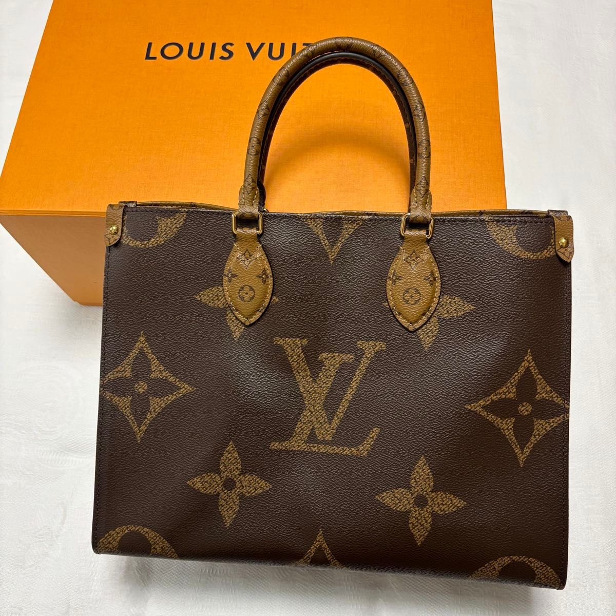 Louis Vuitton On the Go MM M45321 Monogram Reverse 2-Way Tote Bag Handbag with Box and Dust Bag, Authentic
