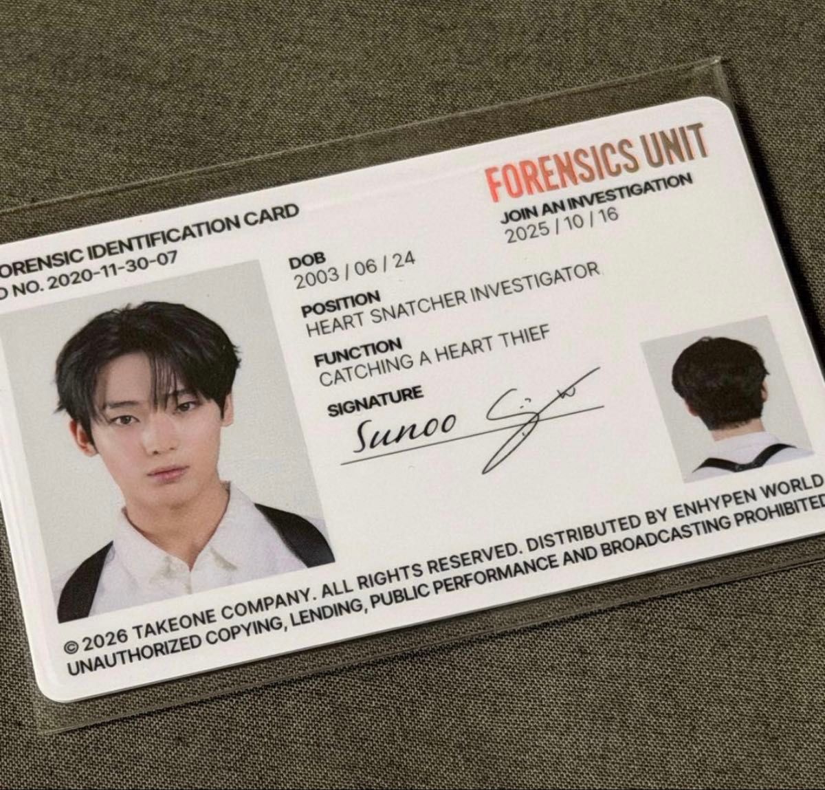 ENHYPEN☆FORENSICS UNIT SP卡片 SOON