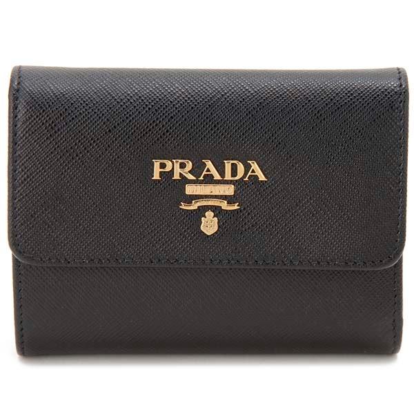 品牌销售普拉达PRADA三折钱包女士萨菲亚诺黑1MH025-QWA-F0002小型钱包