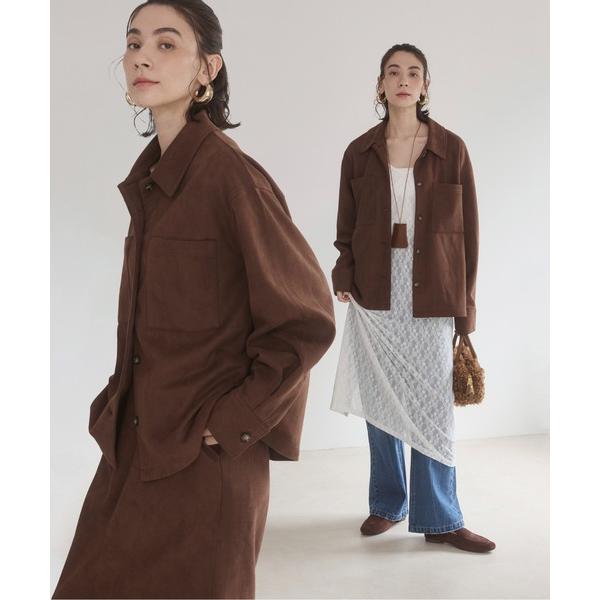 Set Up "2-Piece Set" Faux Suede Oversized Shirt Jacket & Skirt Set Up / Office Casual / Autumn Wear for Women