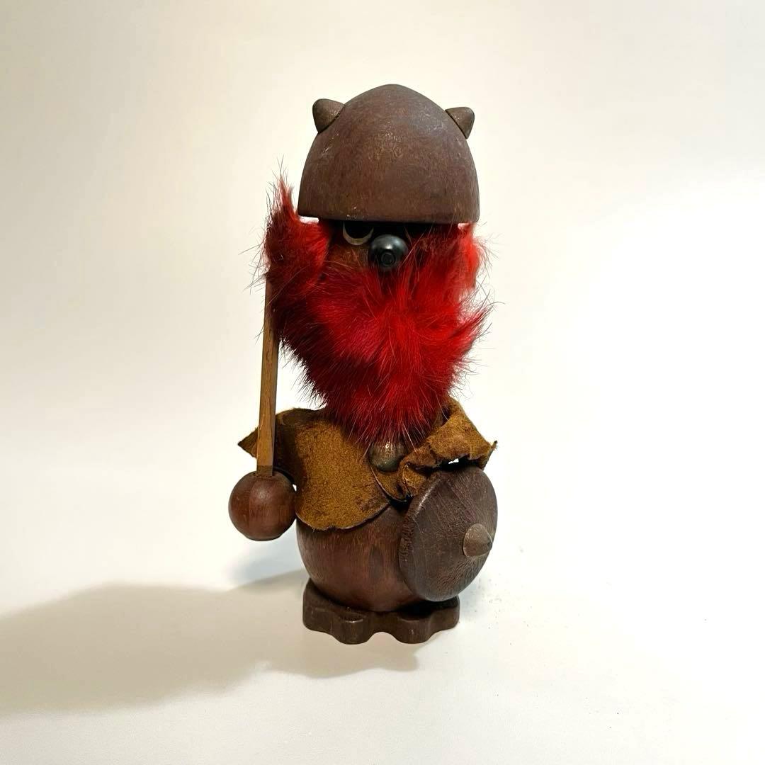 World Folk Crafts Denmark Norgine Doll Red Viking Mid-Century Wood Carving