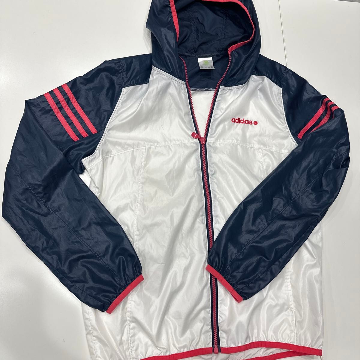 adidas アディダス ウィンドブレーカー パーカー ネイビー×ホワイト