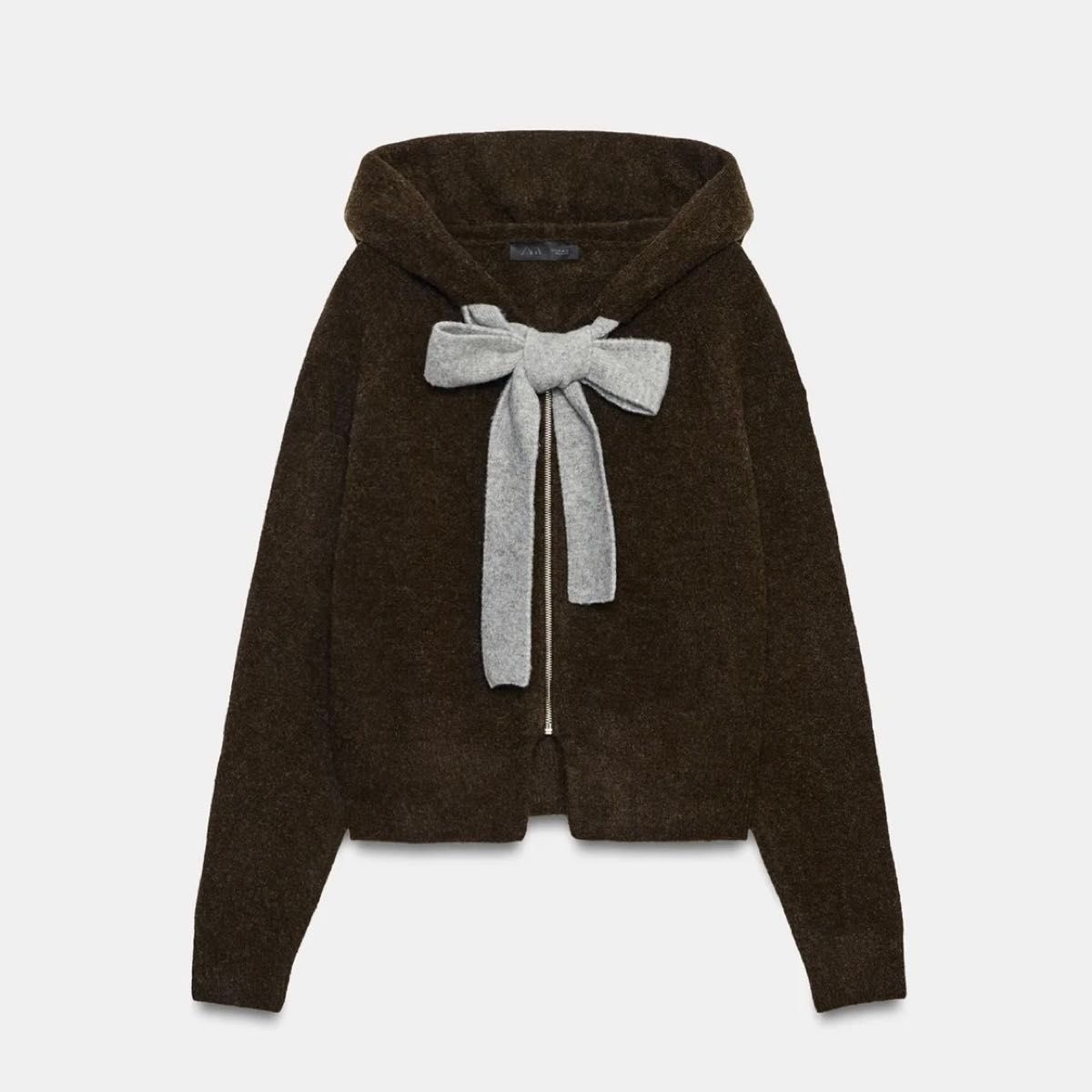 当日发货 已售罄 全新未使用 带吊牌 ZARA 扎拉 连帽蝴蝶结针织开衫 S码