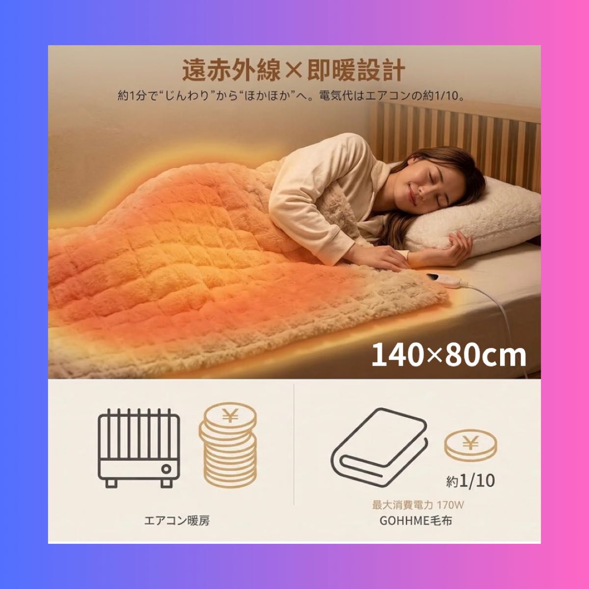 ☆新品未使用！電気毛布 AC100V/USB対応 屋内・屋外いつでも！ 電気ひざ掛け 洗える 140×80cm ギフト 新冬モデル