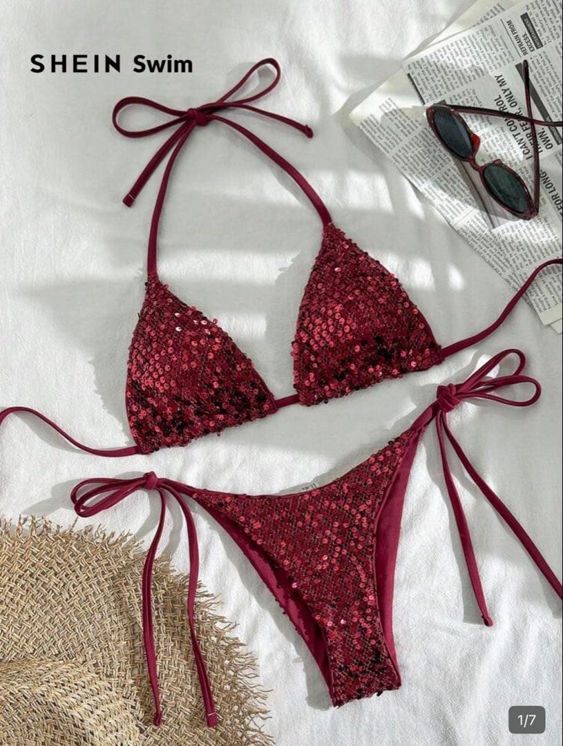 SHEIN Swim亮片泳衣