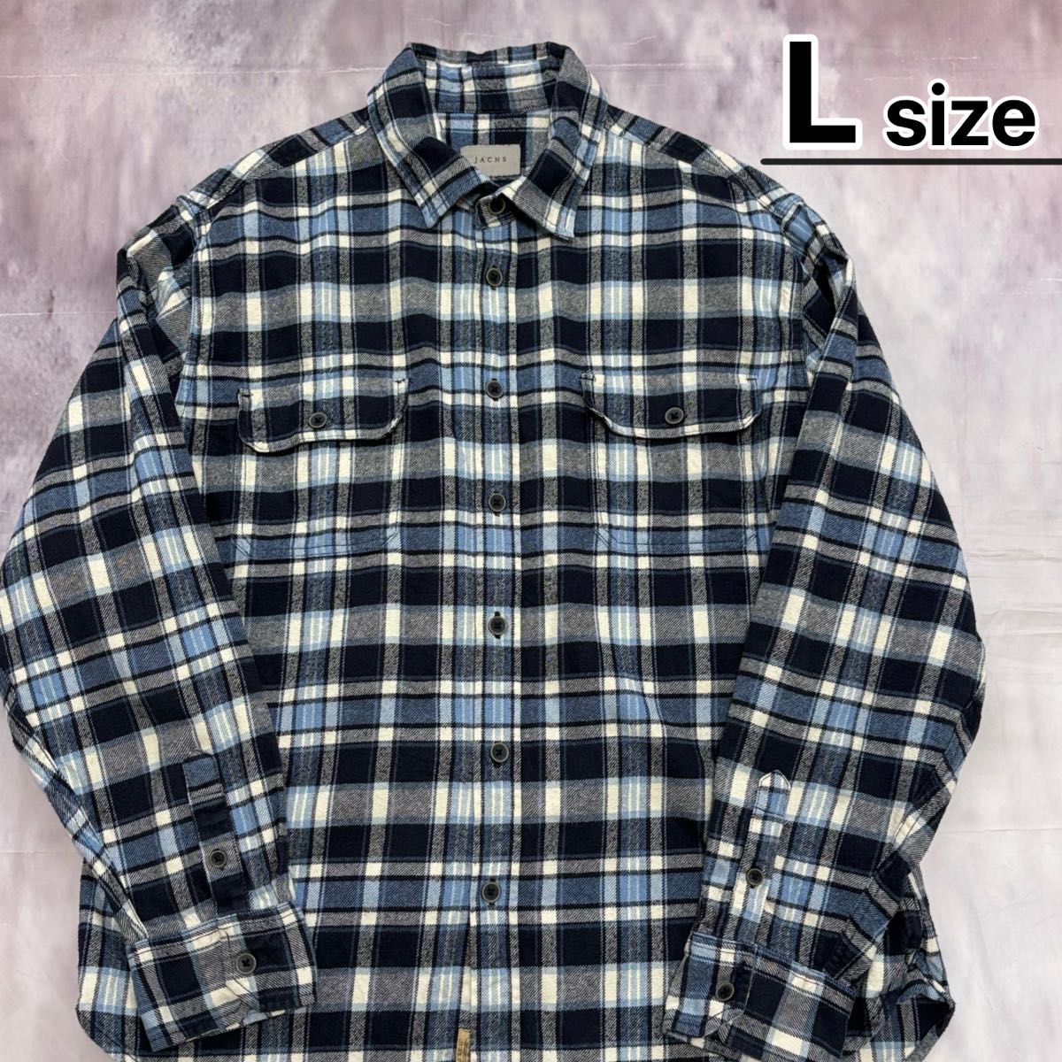 USA旧衣服法兰绒衬衫L蓝色海军蓝蓝色方格花纹JACHS