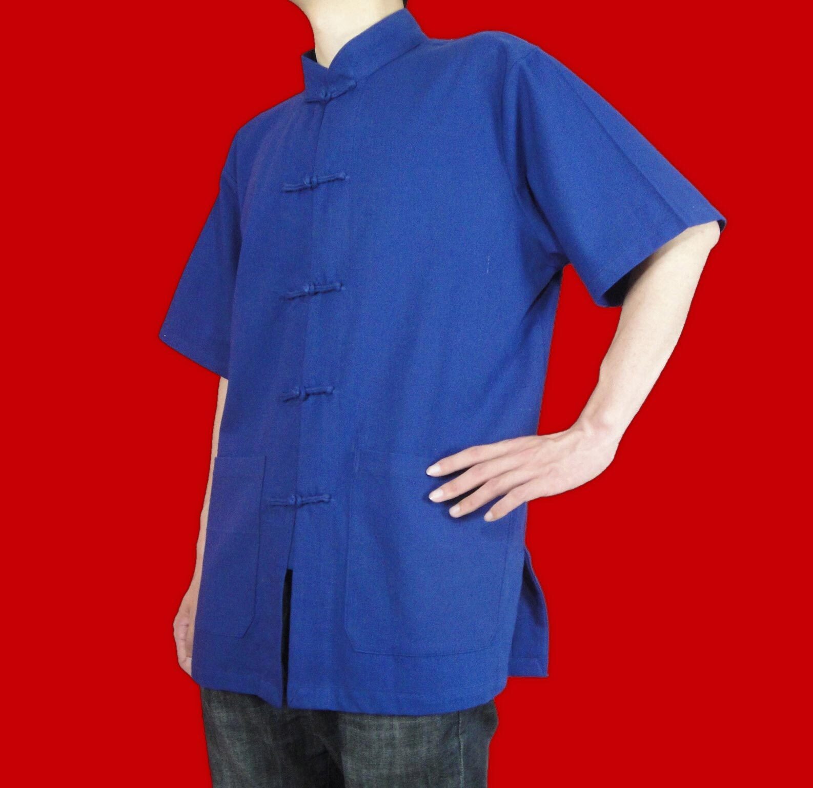定制工匠工艺 手工制作中式立领 高级亚麻面料 太极服 藏青色 衬衫#103