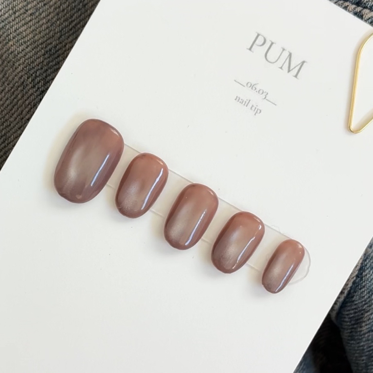 Aqua Mocha | Nail Tips | Brown × Blue Mug | Magnetic Nail