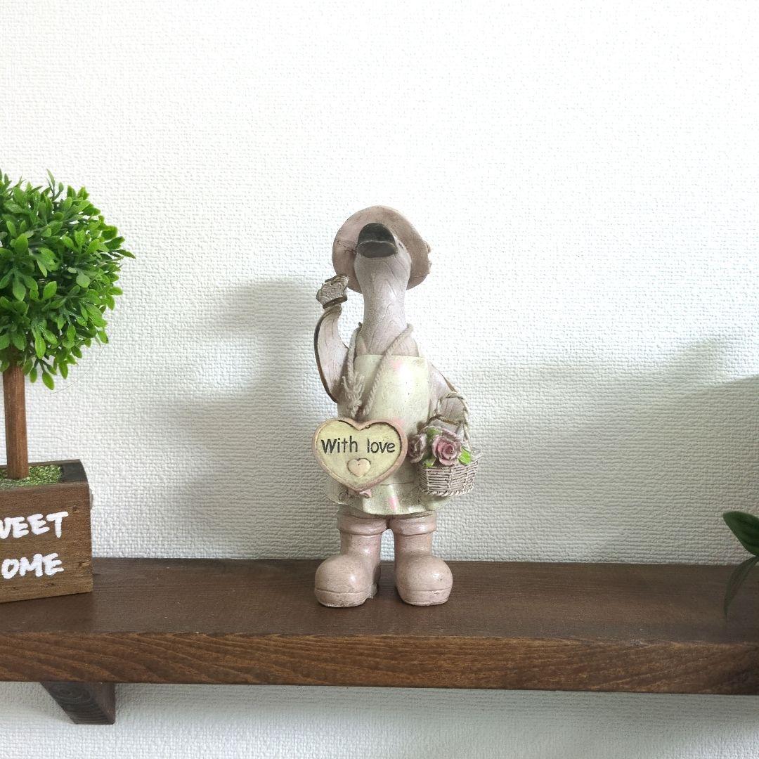 Wooden Duck Garden Ornament Figurine With Love Vintage Decor