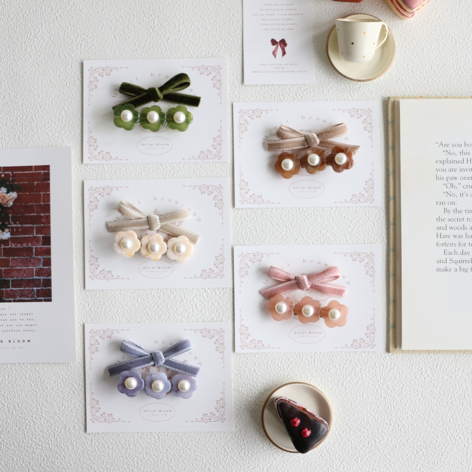 Velvet Ribbon × Three Flowers Hair clip ❁ ⃘
