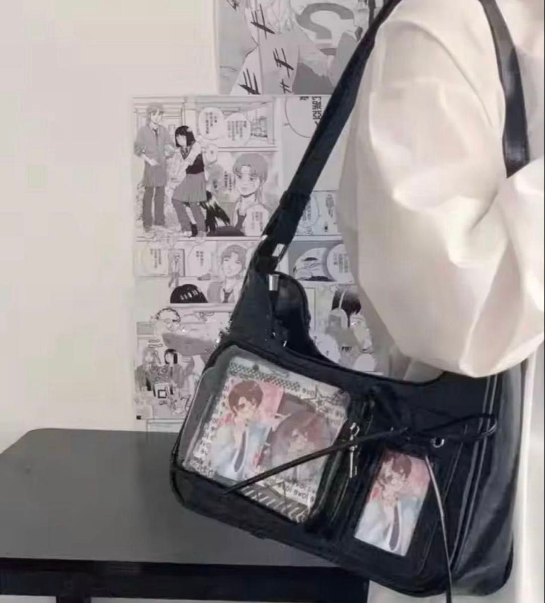 Pain bag shoulder bag black clear pocket push activity otaku activity faux leather