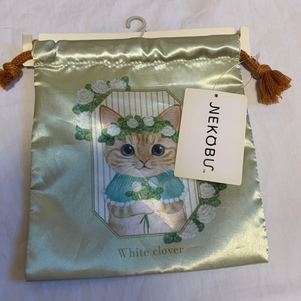 NEKOBU 猫部 巾着袋 White clover