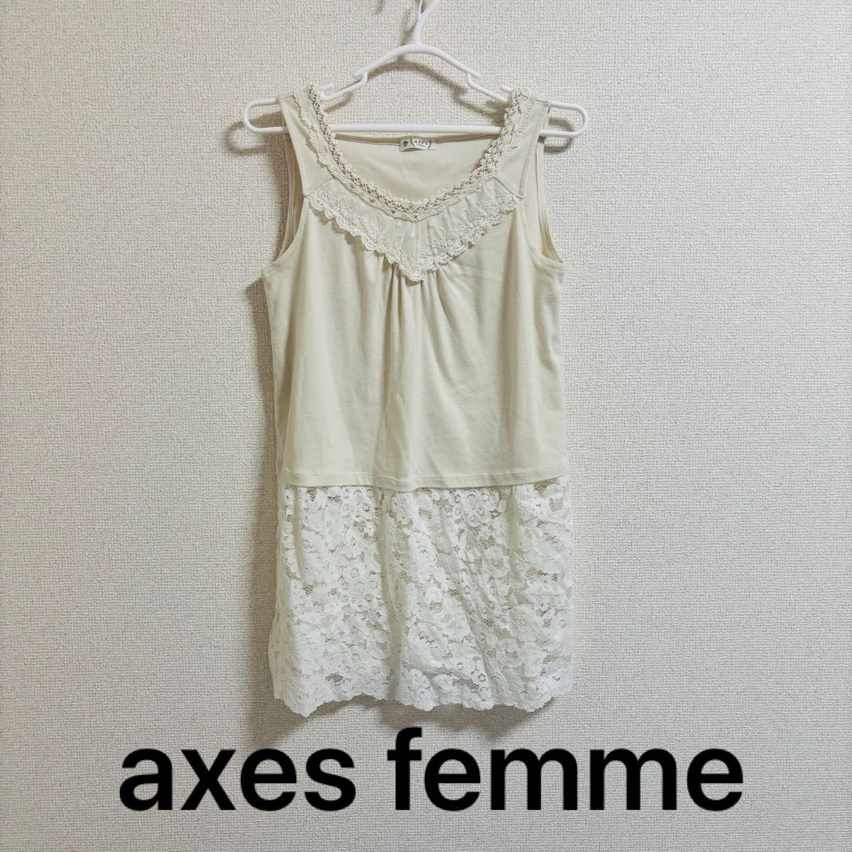 axes femme レース切り替え ノースリーブ カットソー アイボリー レディース