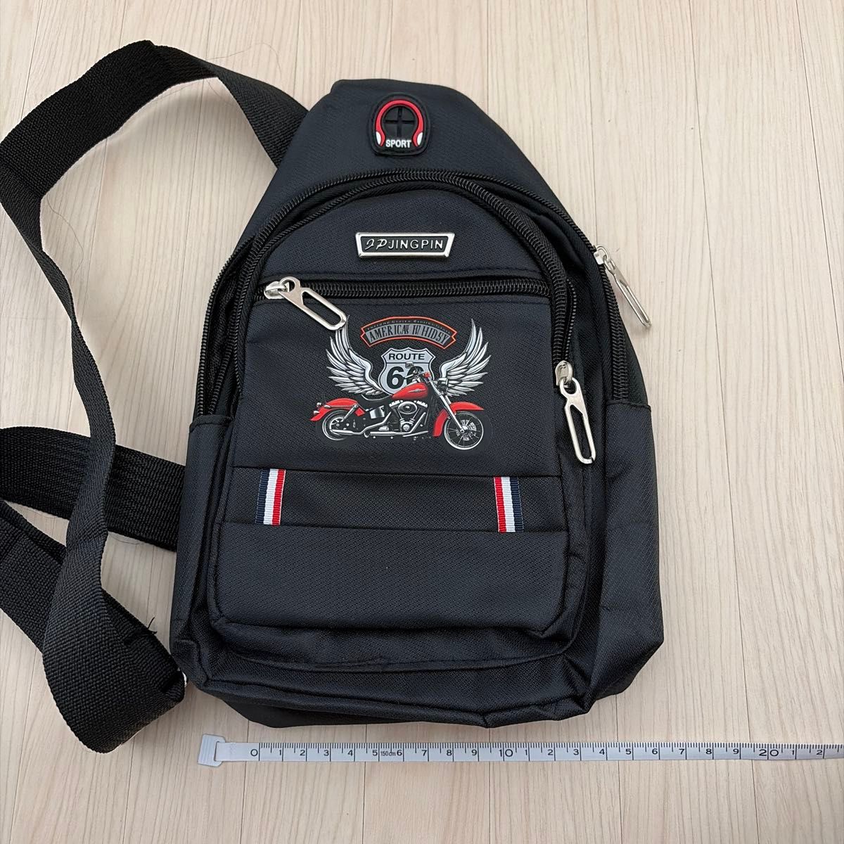 JINGPIN 黑色单肩斜挎包 ROUTE66