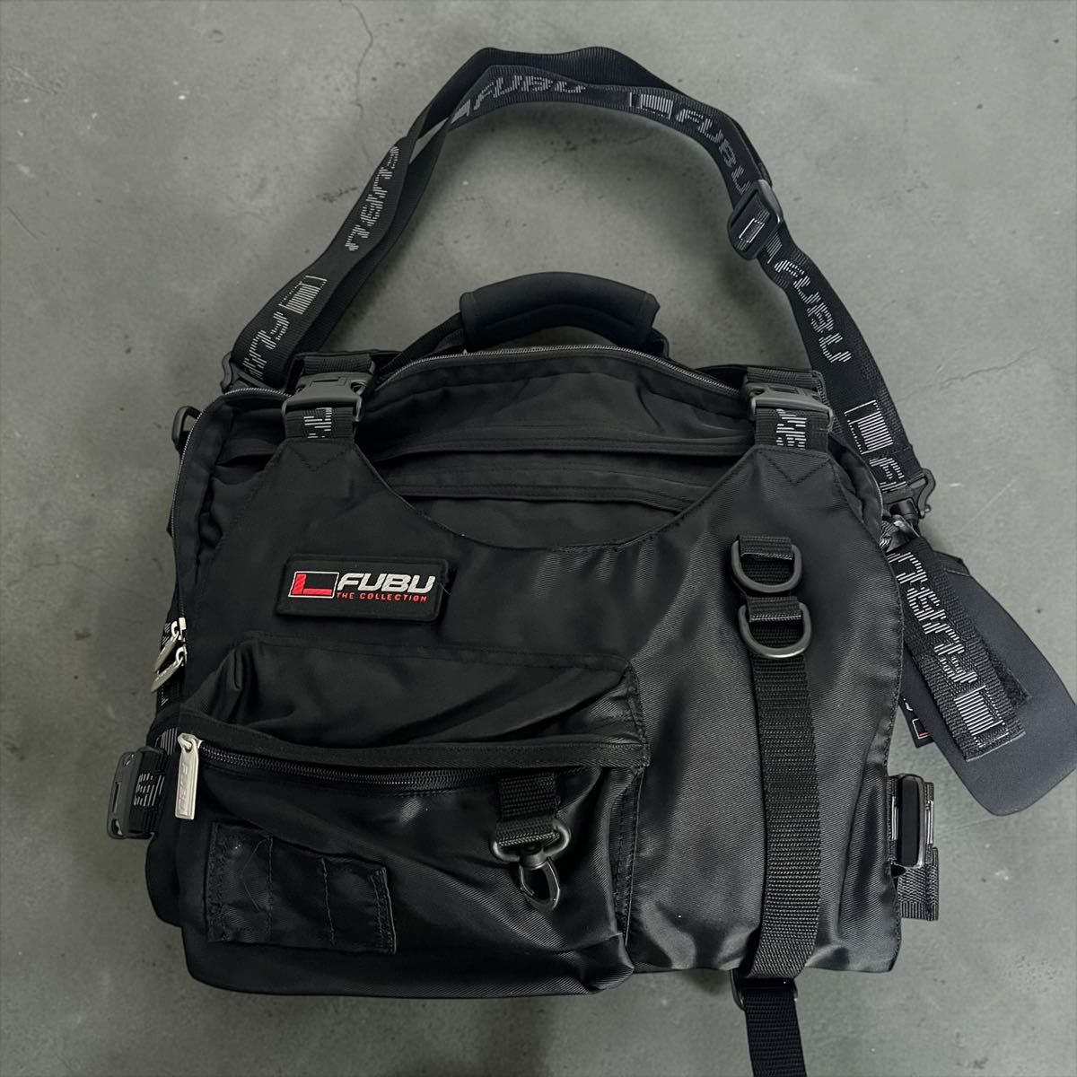 90s FUBU gimmick 3way肩背y2k tech黑色手提包腰包