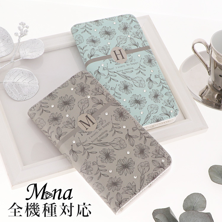 全机型适用 手机壳 翻盖式 iPhone14 iPhone13 Android AQUOS Galaxy Xperia 无腰带 字母 花卉图案 belt-111