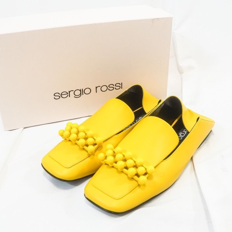 Sergio Rossi塞尔吉奥罗西sr1拖鞋低脚38黄色平靴摩卡辛珠装饰