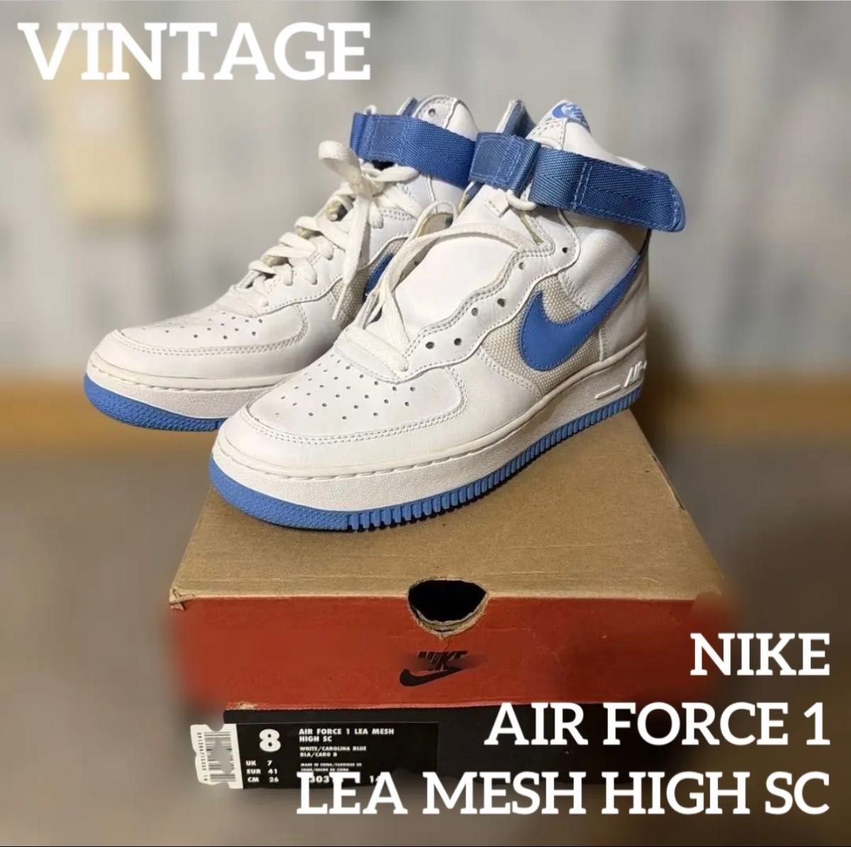 新品　耐克 AIR FORCE 1 LEA MESH 高帮 白色/卡罗来纳蓝 26厘米
