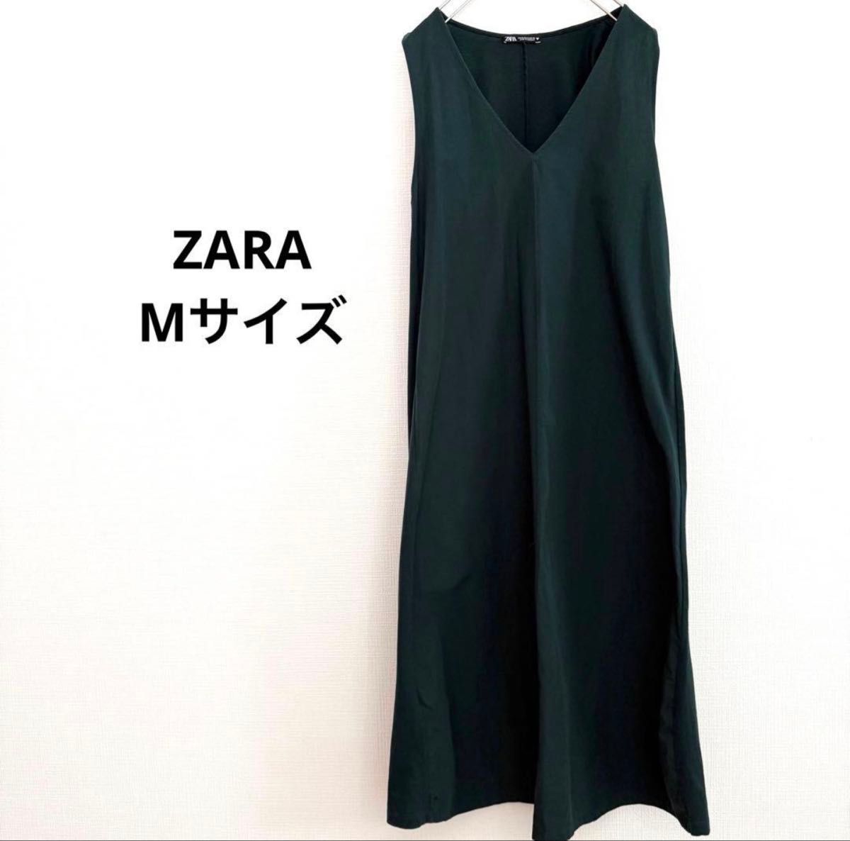 ZARA V领长款连衣裙 基础绿色 M码 无袖 纯色 夏季连衣裙