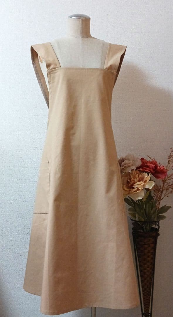 Cotton Iinen Square Back-Cross Adult Apron L– Camel