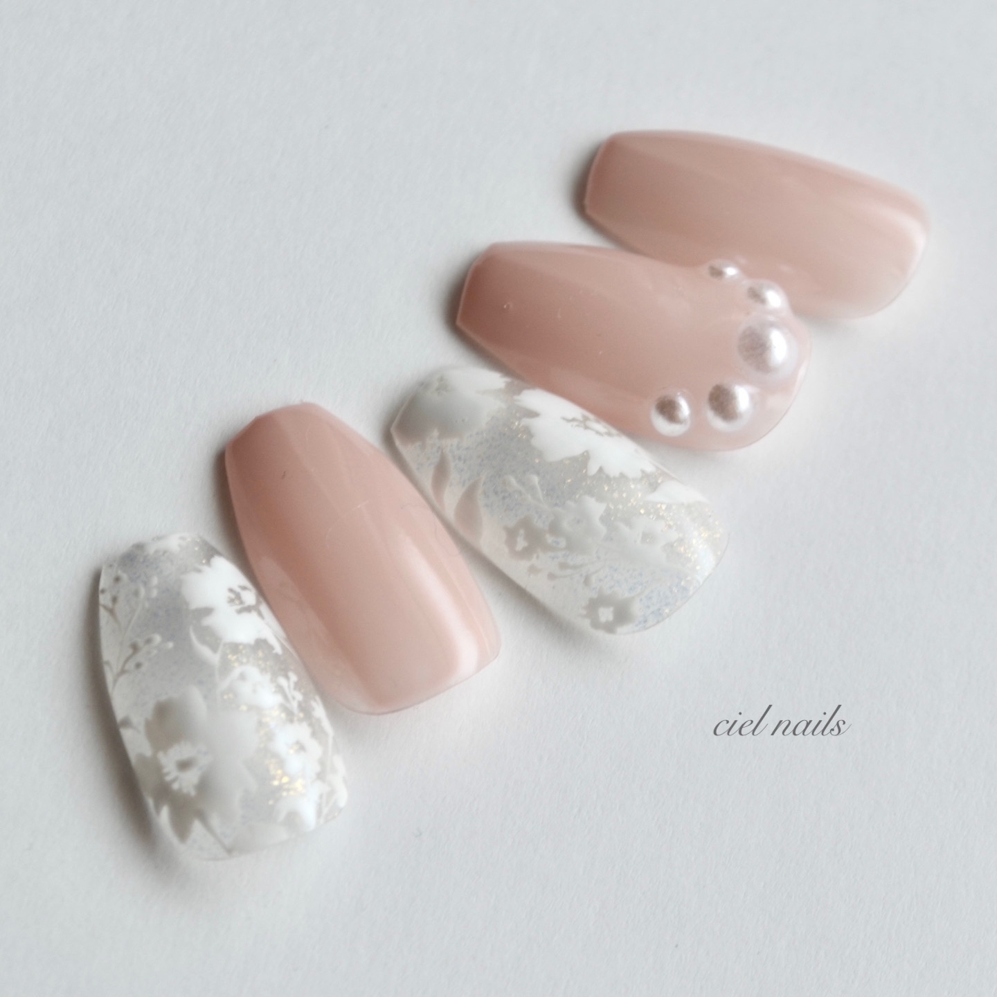 Bridal Nail Tips, Sheer White Flower Nail Tips