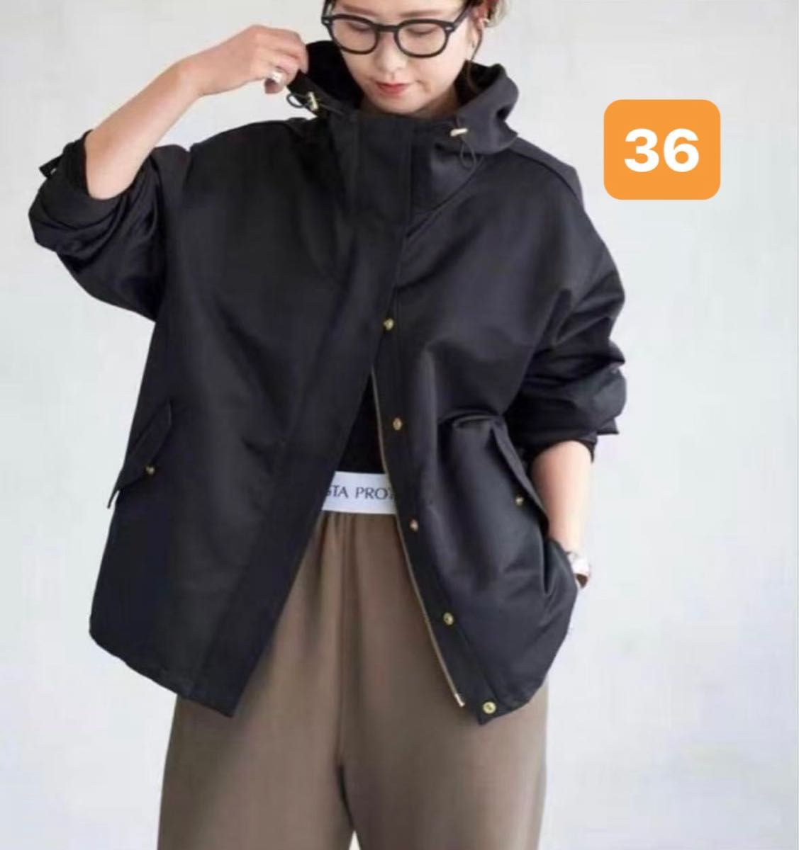 Spick and Span P/Ny 防水迷彩连帽大衣 黑色 36码
