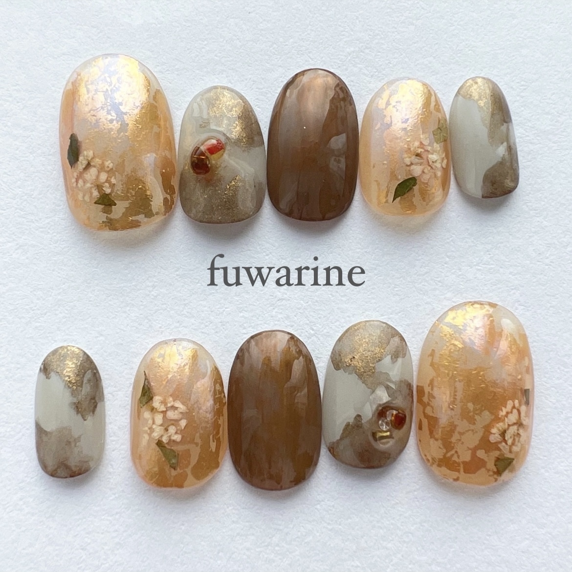 No.024 Autumn Osmanthus Adult Playfulness Nail Tips Kinmokusei Nail Autumn Nail Ink Nail Pressed Flower Nail Orange Nail Bead Nail