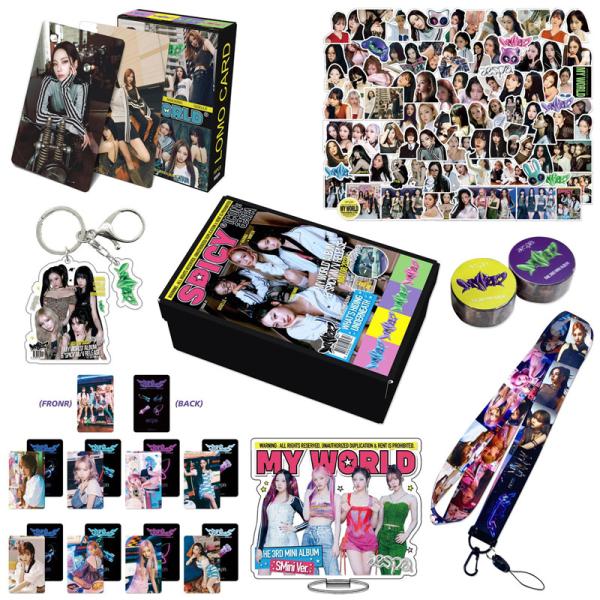 AESPAグッズ ギフトボックス フォトカード MY WORLD テープ セット トレカ エスパ 写真 aespa フォトカード K-POP 韓国 アイドル キーリング ストラップ