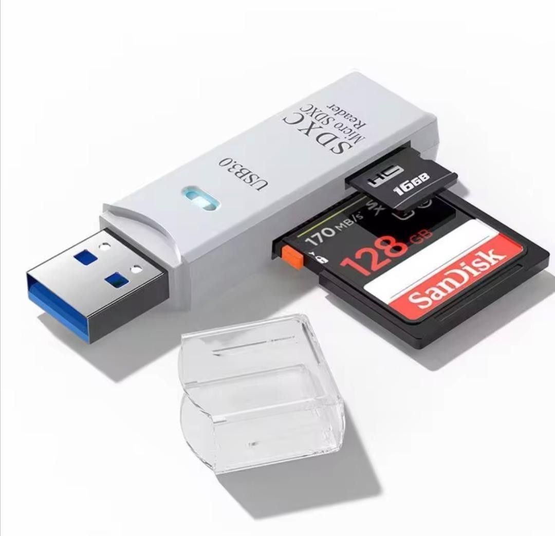 全新 USB3.0 读卡器 2合1 SD TF 高速 SDXC 白色 MicroSD 卡读卡器 SD