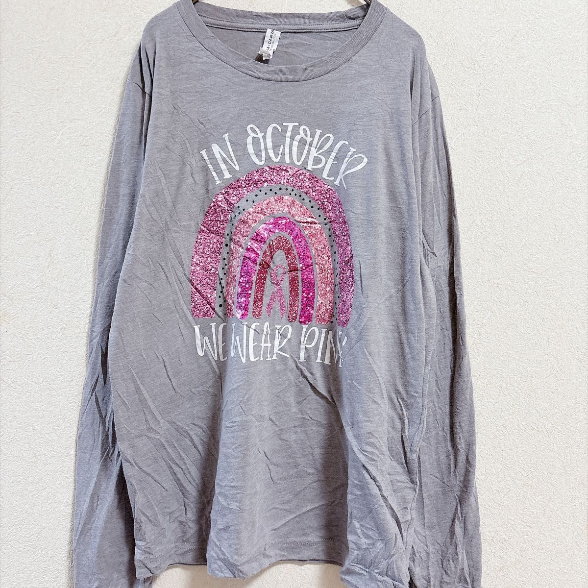 ベラキャンバ カットソー 長袖 Tシャツ レインボー柄 灰 カジュアル S～M