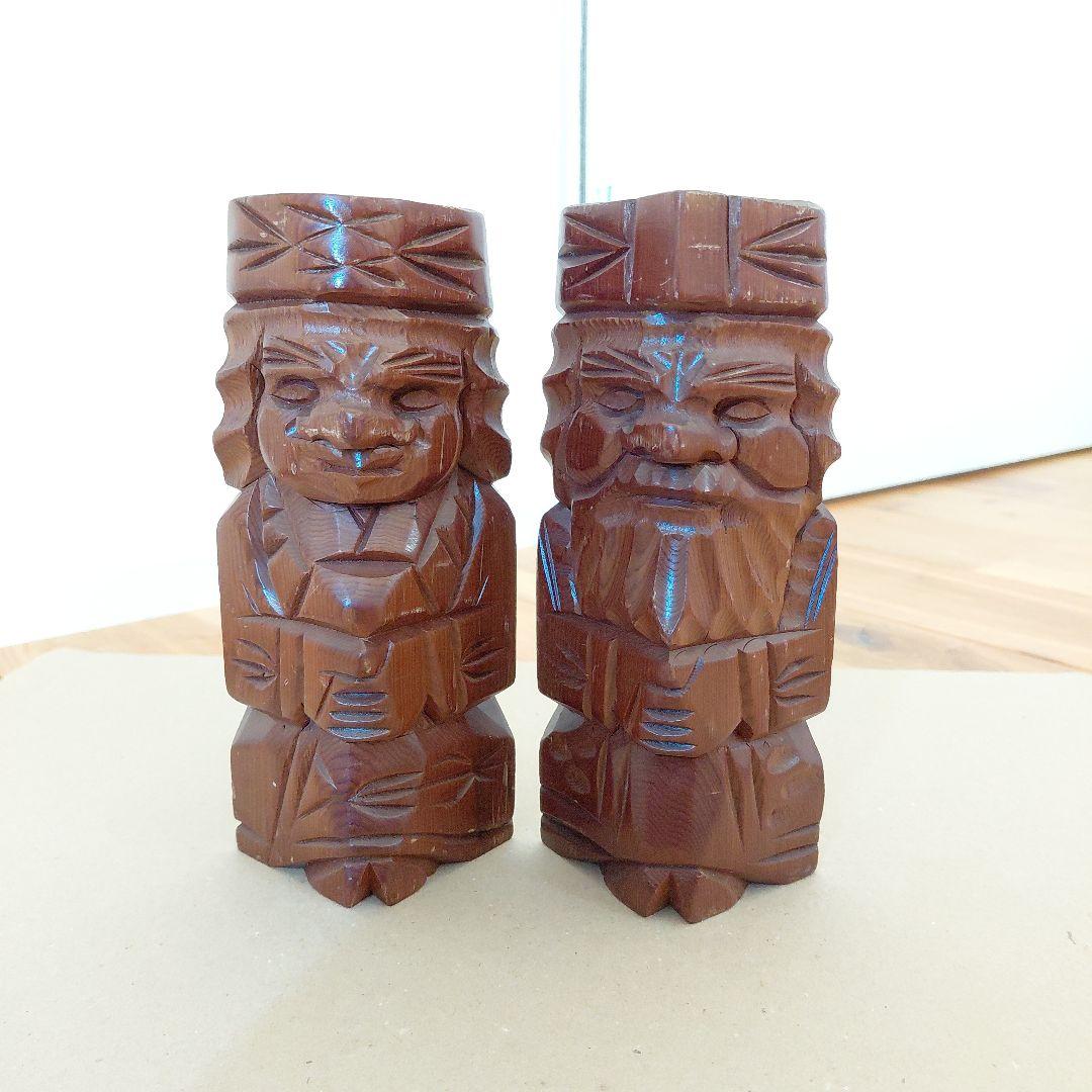 Ainu Wood Carving Figurine Ornament Set of 2
