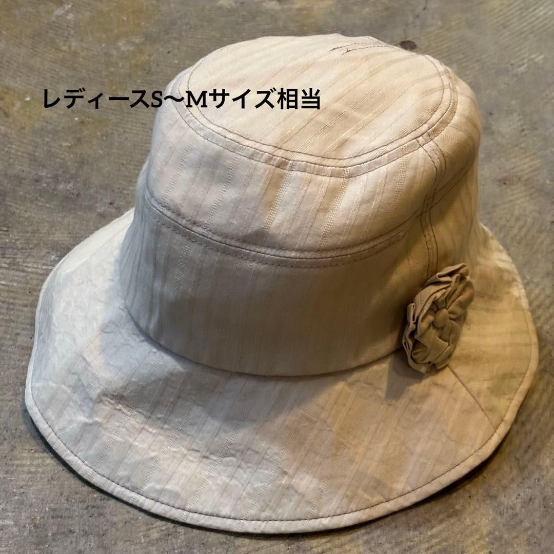【品相极佳】克罗谢帽 帽子 米色 花朵胸针 遮阳 折叠
