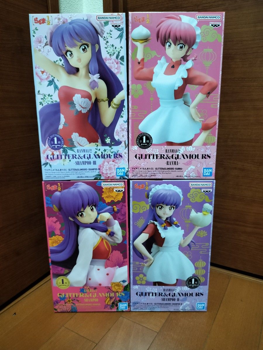 Anime "Ranma 1/2" GLITTER & GLAMOURS Shampoo, Shampoo II, Shampoo III, and Ranma Figure 4-Piece Full Set