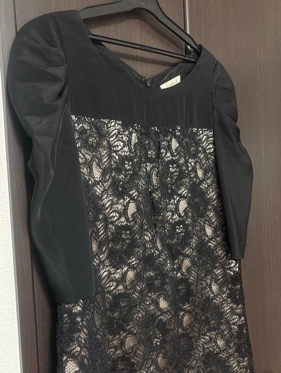全蕾丝泡泡袖连衣裙 黑色 正式派对礼服