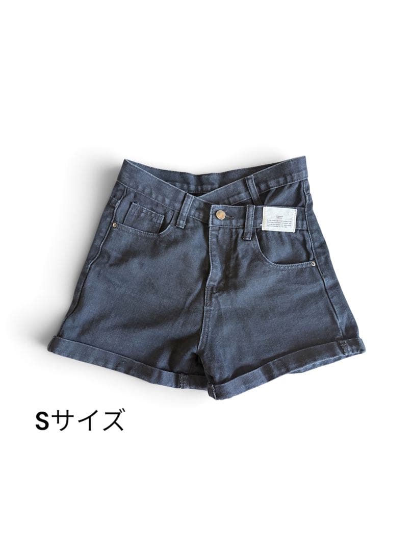 女士牛仔短裤 交叉腰 黑色 S码