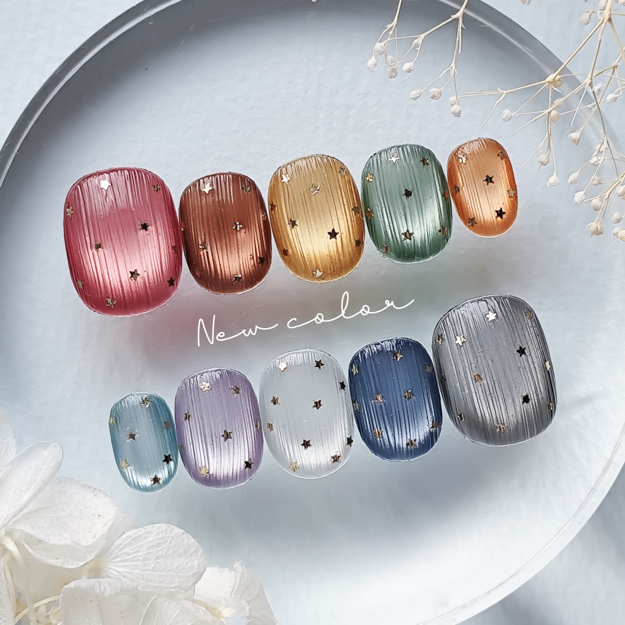 [Size order] 10 colors to choose from♪Delicate magnet × star baccarat nail tip (berry short/short oval/glitter)