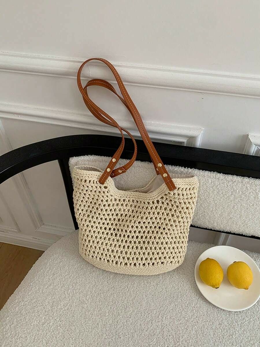 新品 多功能 编织 沙滩包 简约 休闲 单肩包 米色340824