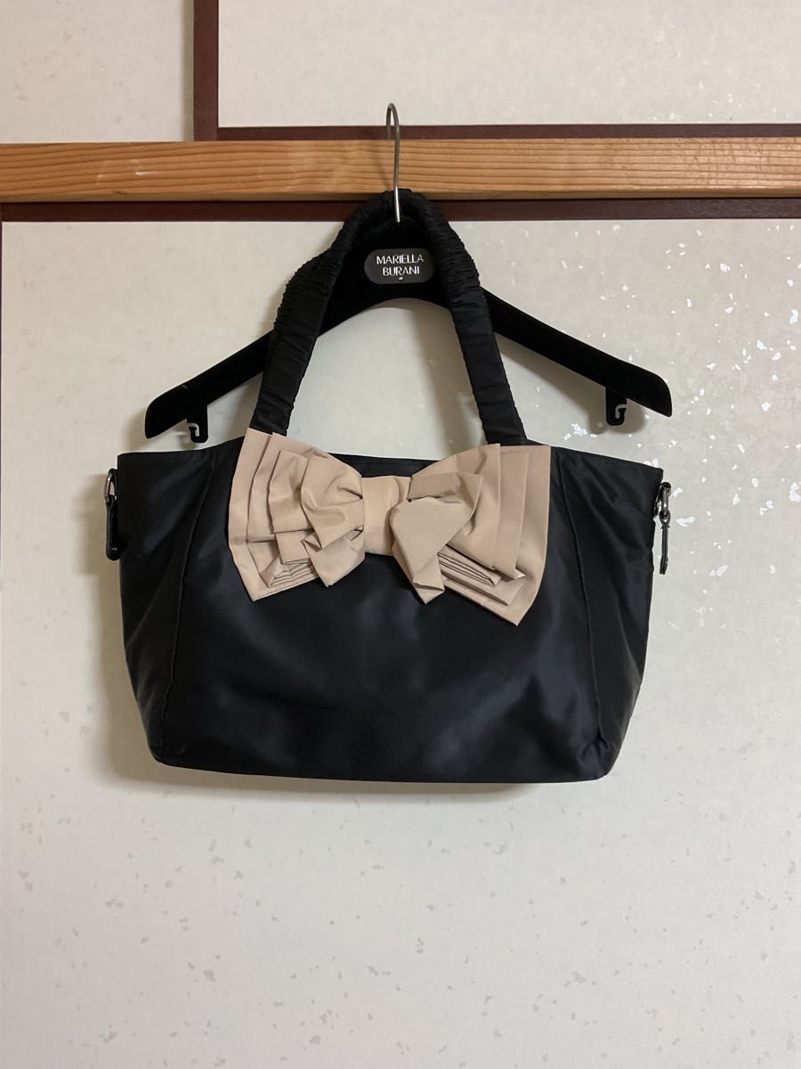 ☆ Excellent Condition, Used Once - M'S GRACY Tote Bag Big Ribbon Black Beige