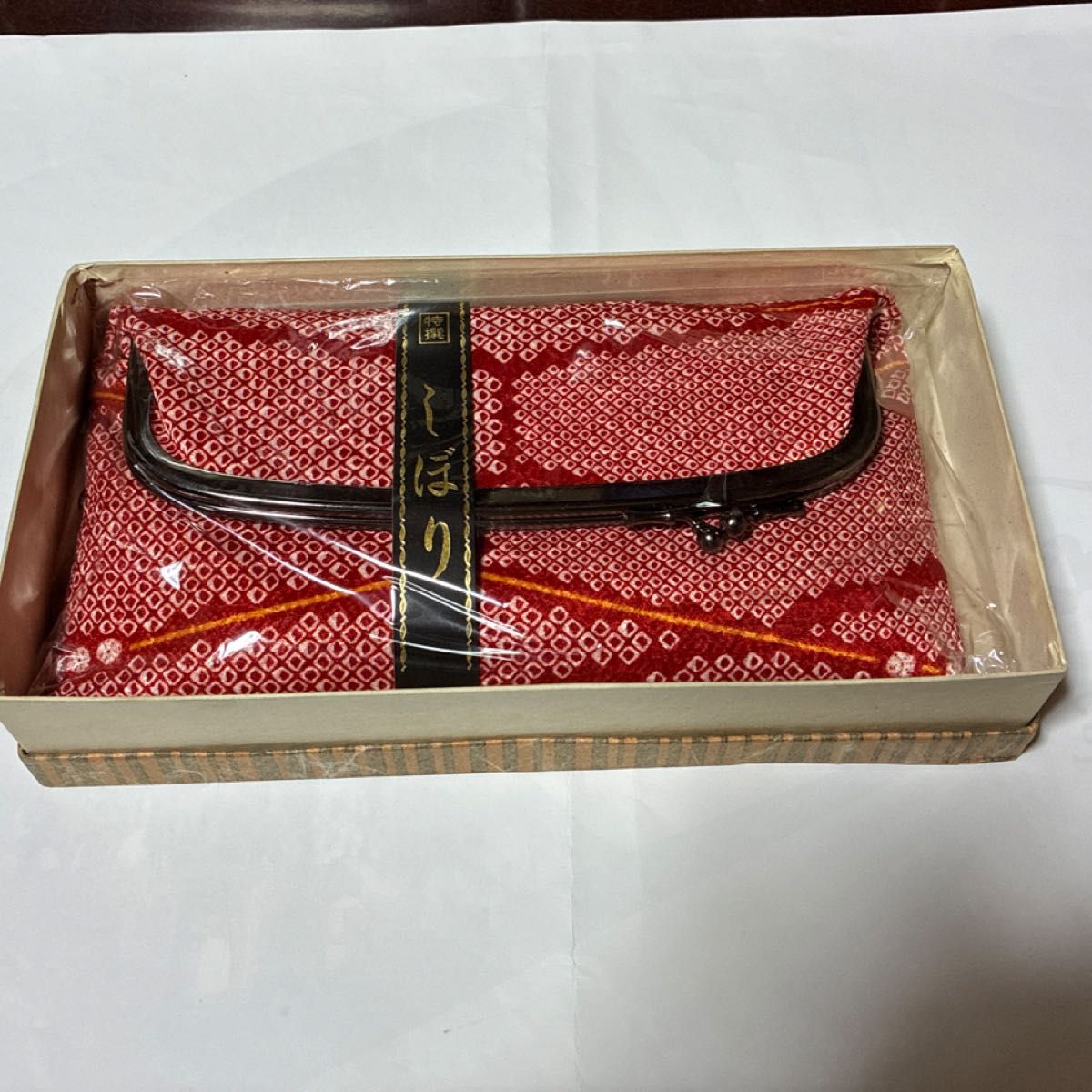 和装 がま口バッグ 赤 絞り柄 レトロ 未使用品