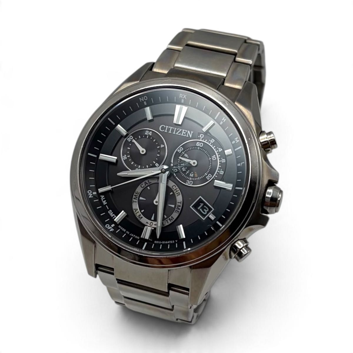 【品相良好】CITIZEN 阿特萨 Eco-Drive 计时码表 钛金属 日期显示 正常运作