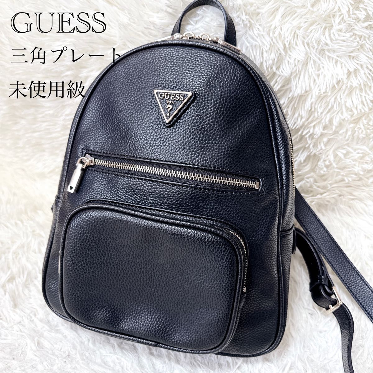 GUESS  Guess 双肩背包 三角形金属牌 黑色 粗纹皮革 y2k 00s