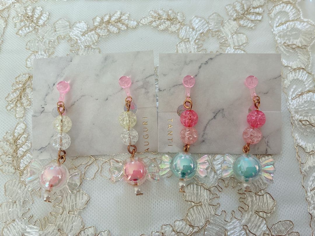 【58】 Handmade Kids’ Earrings 2-Piece Set with Candy Motif