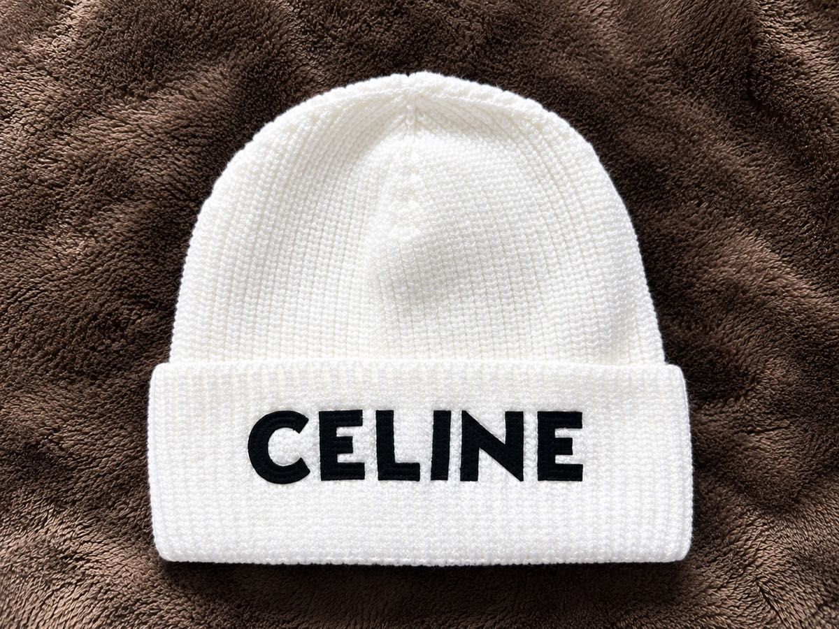 CELINE 塞琳 针织帽 贝雷帽 白色 带标志
