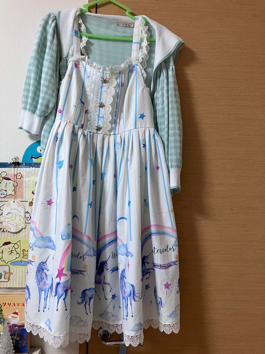 Cute Unicorn Pattern Ribbon-Attached Jumper Skirt Lolita Dress Kawaii Bonus Included